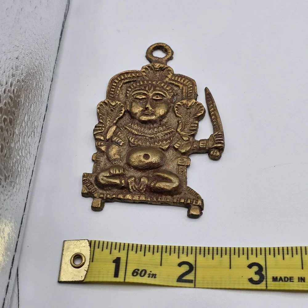 Vintage India Nepal Brass Bhairava Deity Pendant Hindu Guardian Talisman‎ Charm